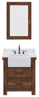 Paisley 30" Vanity, Rustic Sienna, Vanity With Faucet & Mirror