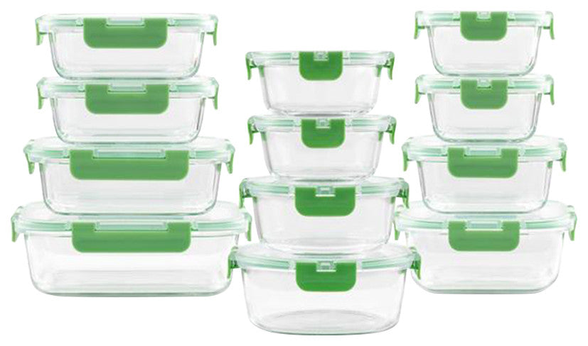 24 Piece Glass Storage Containers With Leakproof Lids Set Green