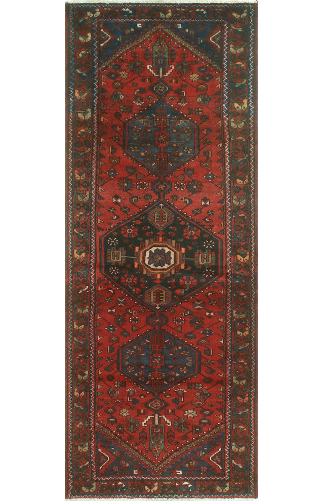 Fine Vintage Distressed Hayley Rust/Navy Runner, 3'7x9'7