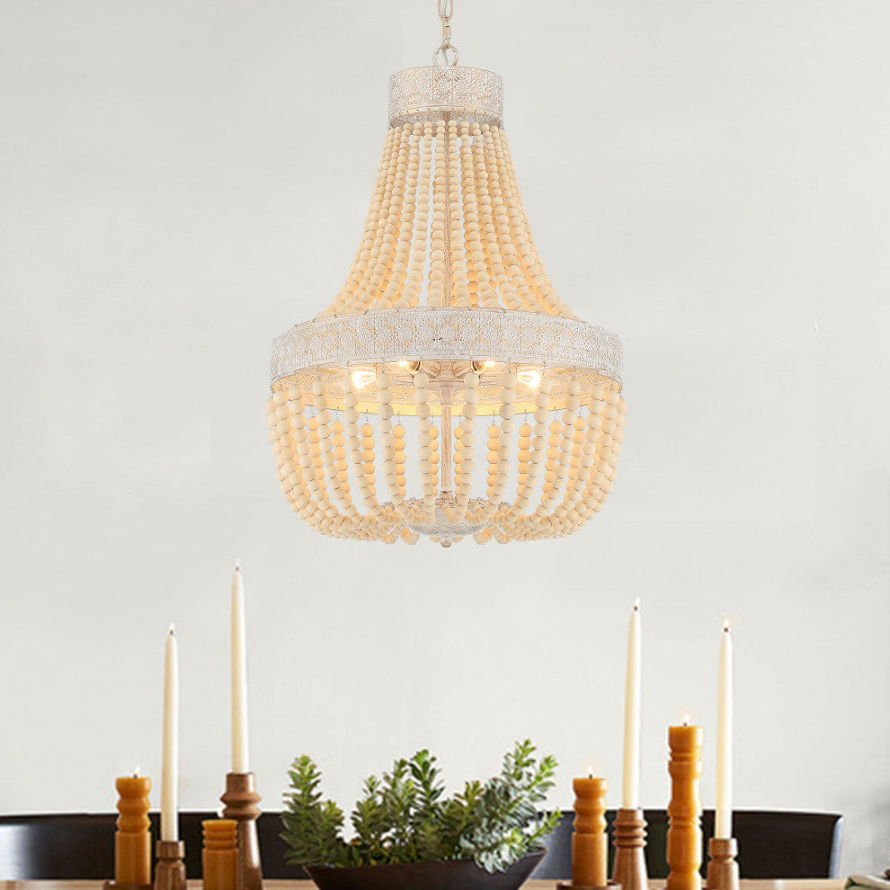 5 Light Unique Empire or Tiered Chandelier, Beaded Accents