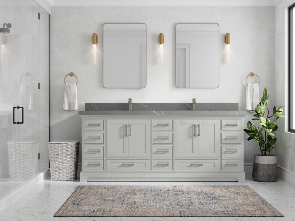 Fenway 84 Double Sink Bath Vanity in Coventry Gray 2" Piatra Gray