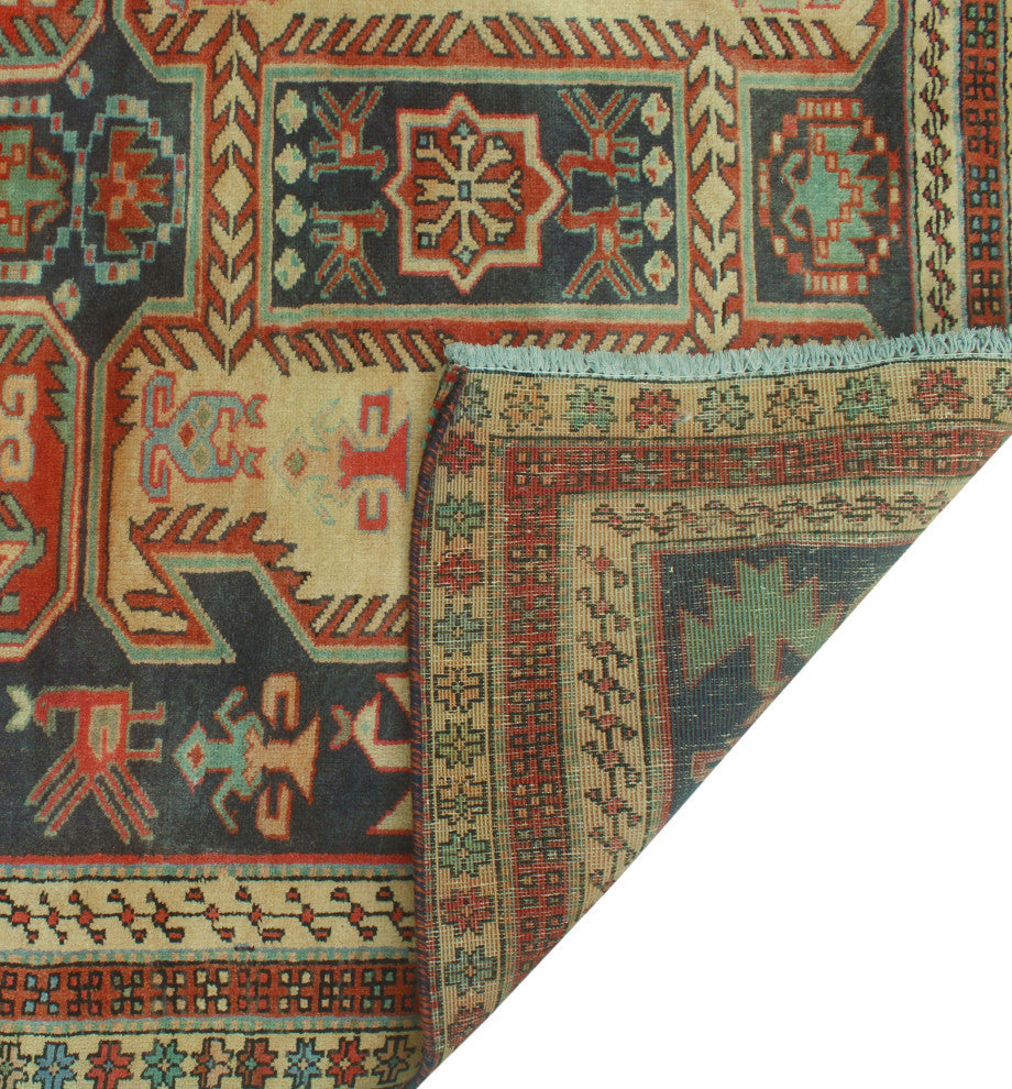 Fine Vintage Distressed Mitzi Navy/Red Runner, 4'1x9'11