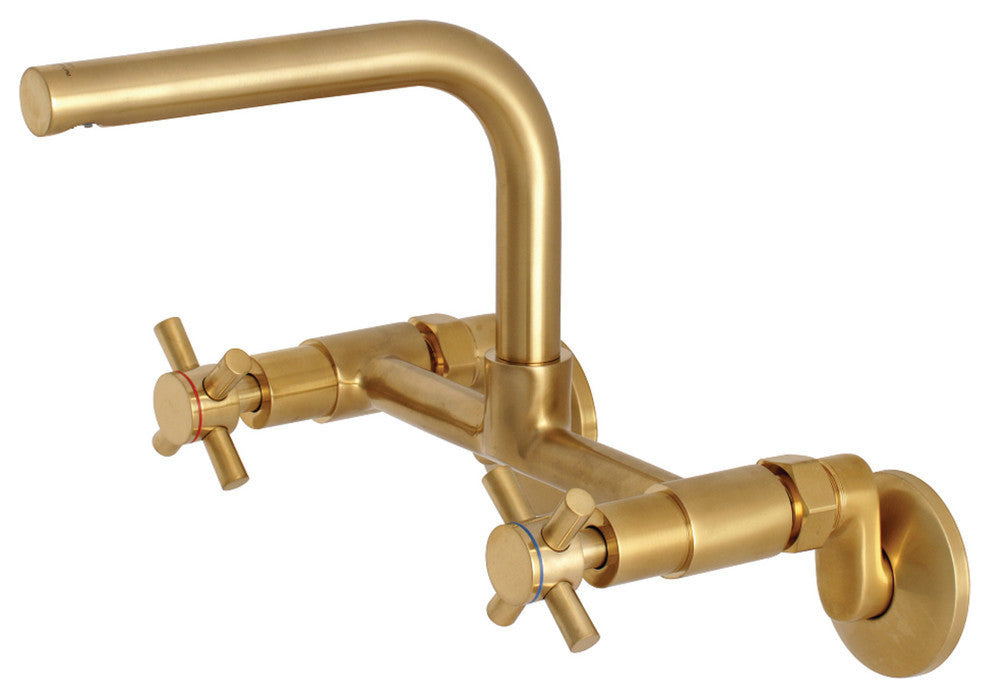 Kingston Brass 8" Adjustable Center Wall Mount Kitchen Faucet, Brushed Brass