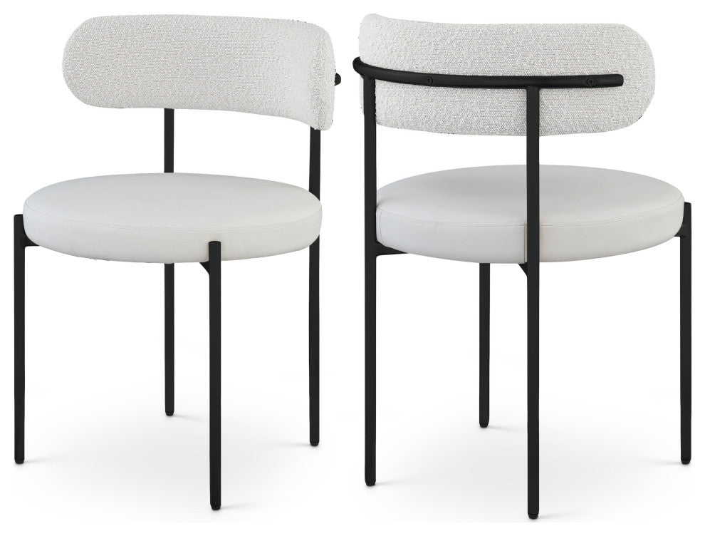 Beacon Dining Chair, Set of 2, Cream, Vegan Leather and Boucle Fabric, Matte Black Finish
