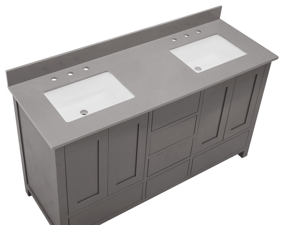 Madrid Bathroom Vanity Countertop, Concrete Gray With White Sink, 61"