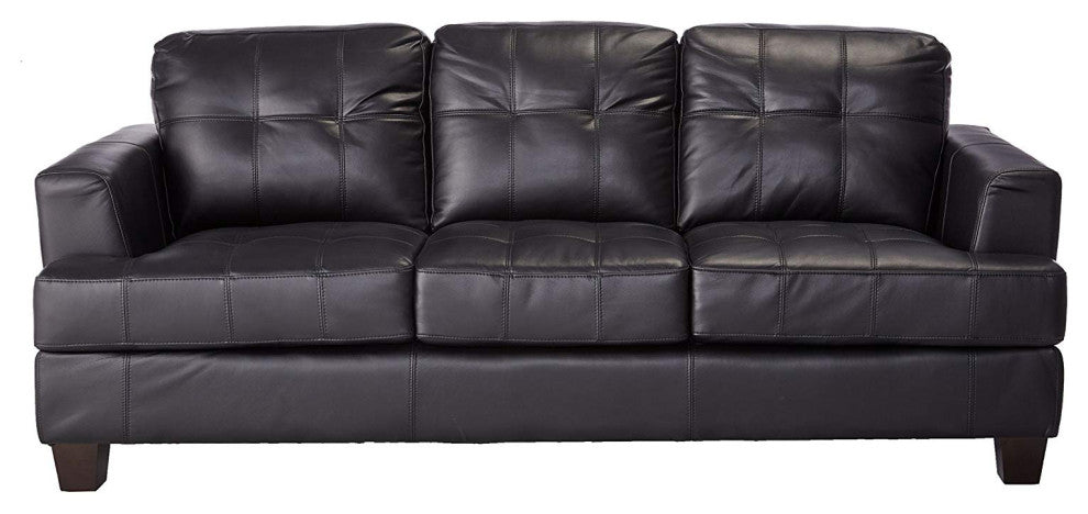 Benzara BM69641 Deluxe Leather Three Seat Sofa, Black