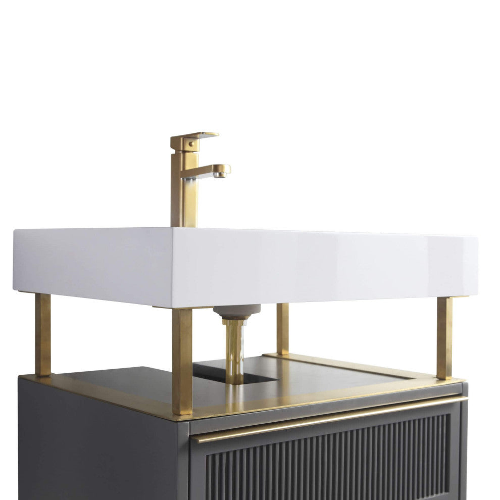 Dakota Vanity, Gray, 30", Satin Brass Hardware
