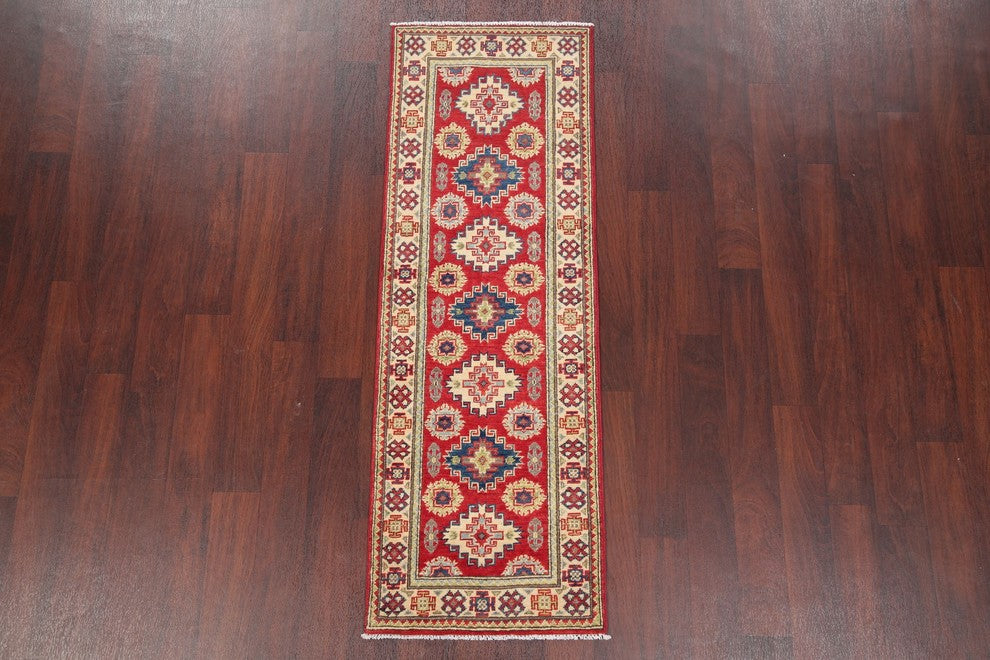 Traditional Kazak Hand-Knotted Pakistani Oriental Runner Rug, Red, 5'10"X2'0"