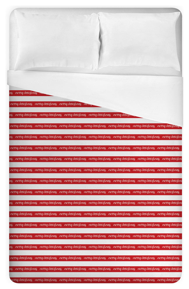 Merry Christmas Stripes Queen Brushed Poly Duvet Cover
