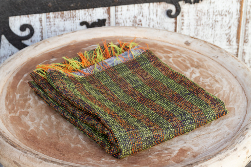 Silk Kantha Throw (Neon Stitching)