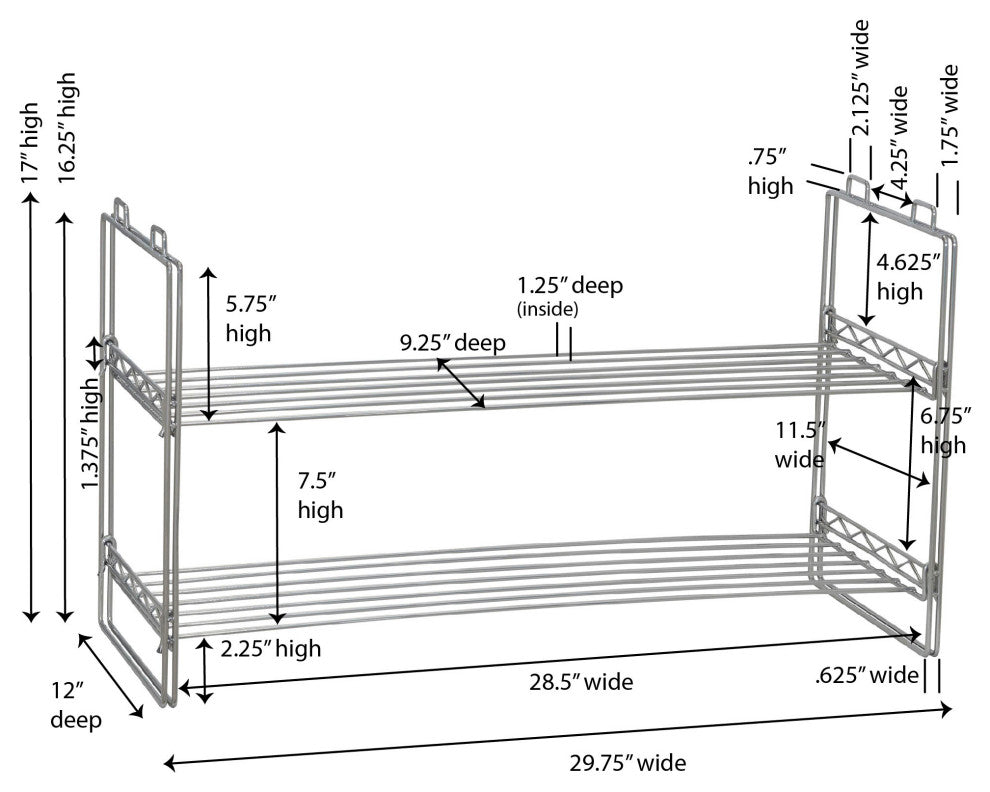 Stackable Two-Tier Metal Shoe Rack for Closet Storage, Silver