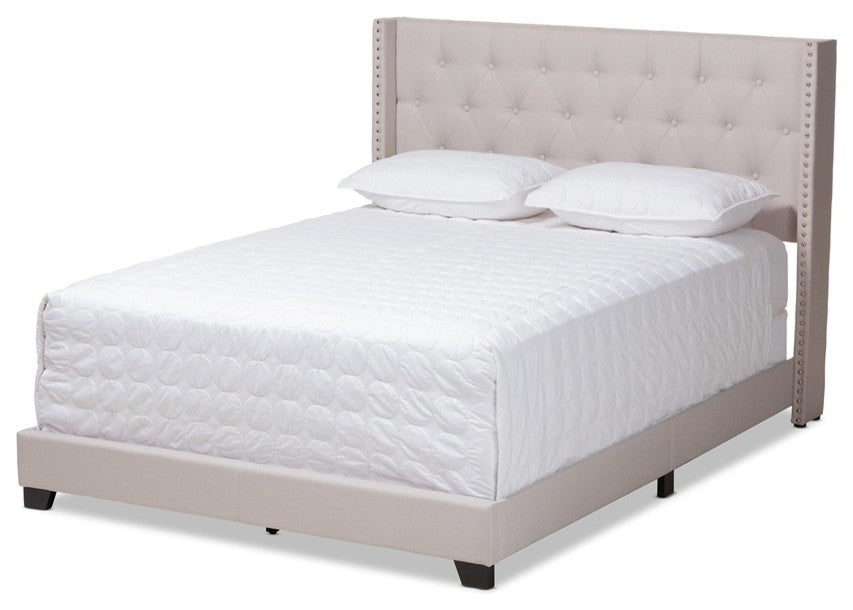 Modern Beige Fabric Upholstered King Size Bed