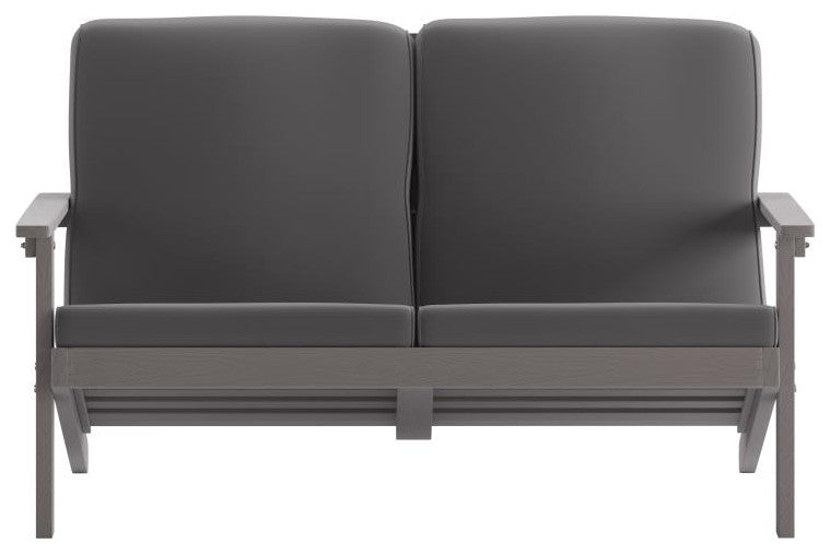 Charlestown All-Weather Poly Resin Wood Adirondack Loveseat with Cushions, Gray