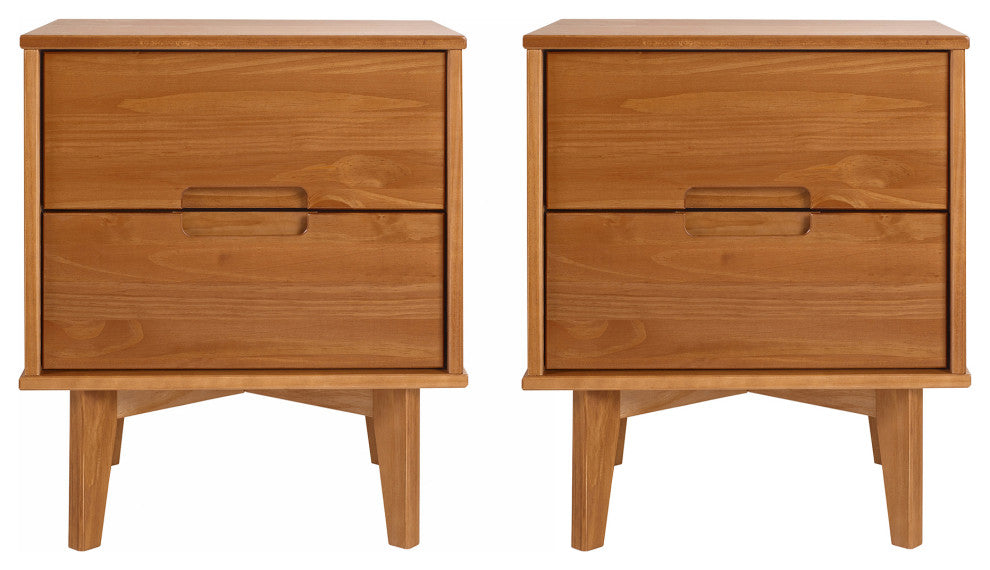Sloane 2-Piece 2 Drawer Groove Handle Wood Nightstand Set - Caramel