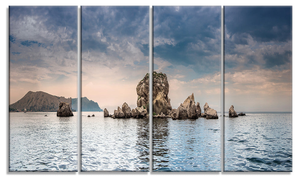 "Crimean Peninsula Seashore Panorama" Seascape Wall Art, 4 Panels, 48"x28"