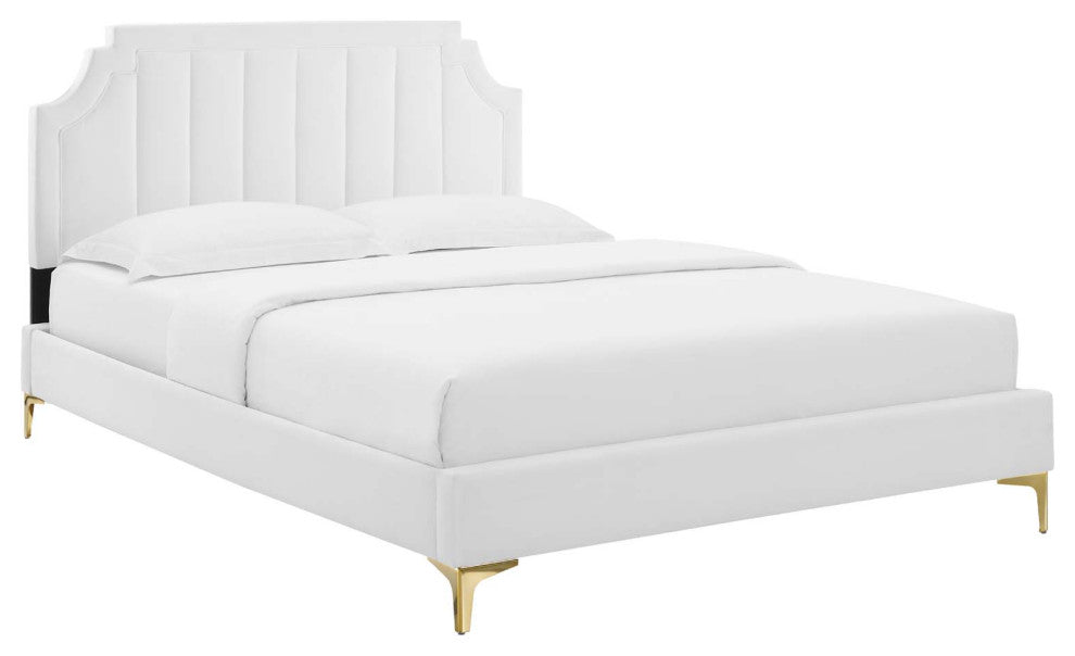 Sienna Performance Velvet Queen Platform Bed, White