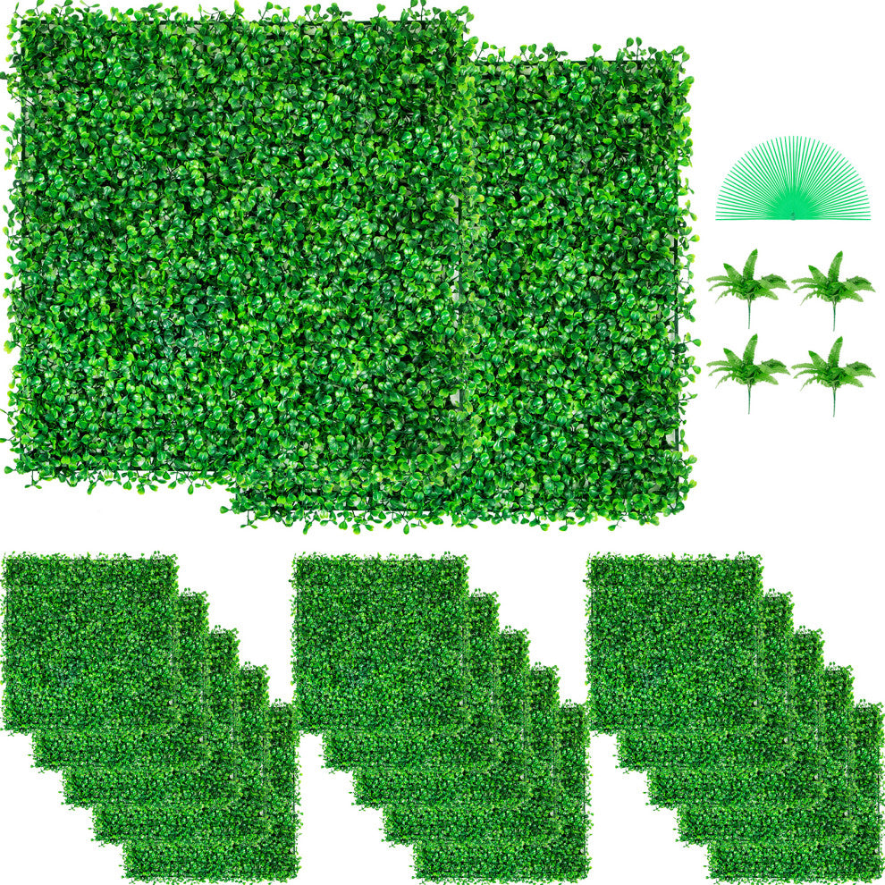 24x Artificial Boxwood Panel Fake Hedge Plant Privacy Fence Screen, 48 Pack of 10x10inch