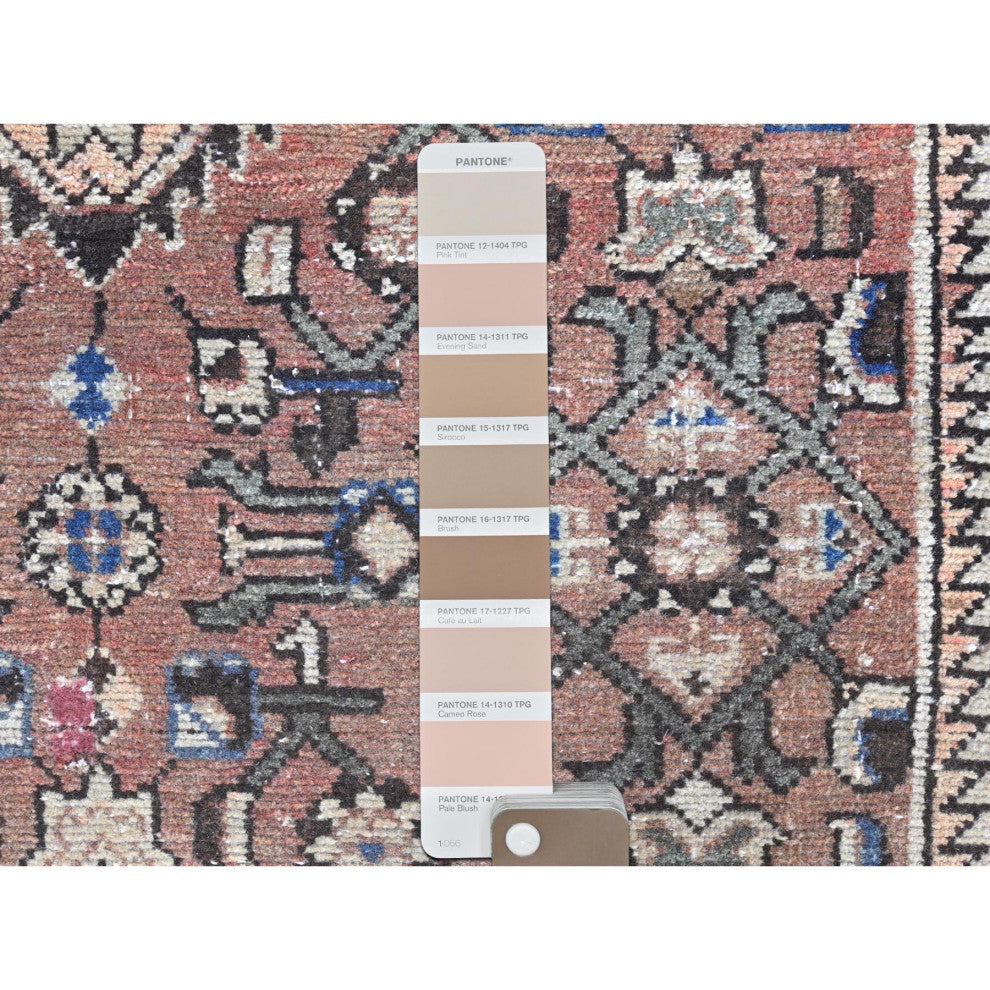 Almond Brown Vintage Persian Hamadan Hand Knotted Pure Wool Runner Rug, 3'4"x10'