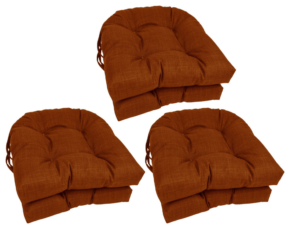 16" Polyester Solid Outdoor U-Shaped Tufted Chair Cushions, Set of 6, Cinnamon