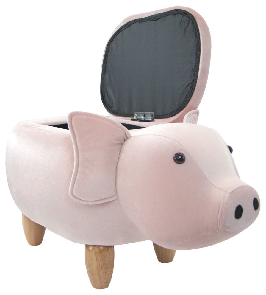 15" Seat Height Pig Animal Shape Storage Ottoman, Pink