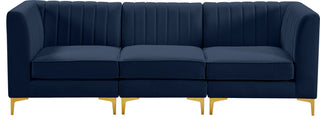 Alina Velvet Upholstered 3-Piece Modular Sofa, Navy