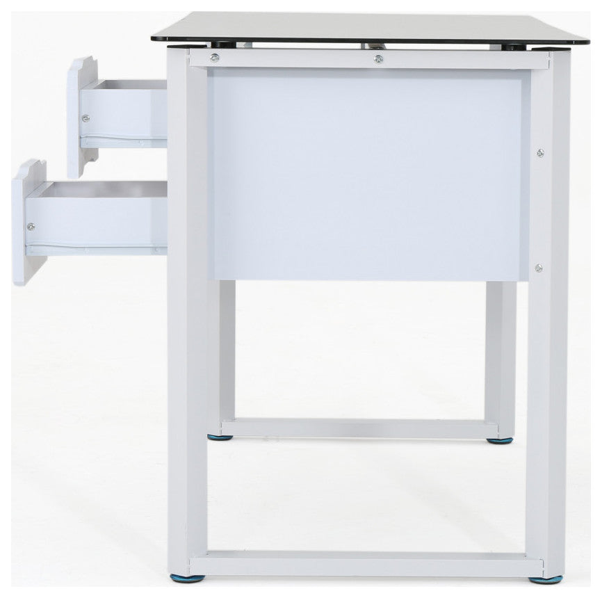 GDF Studio Rivendell Black Tempered Glass Computer Desk