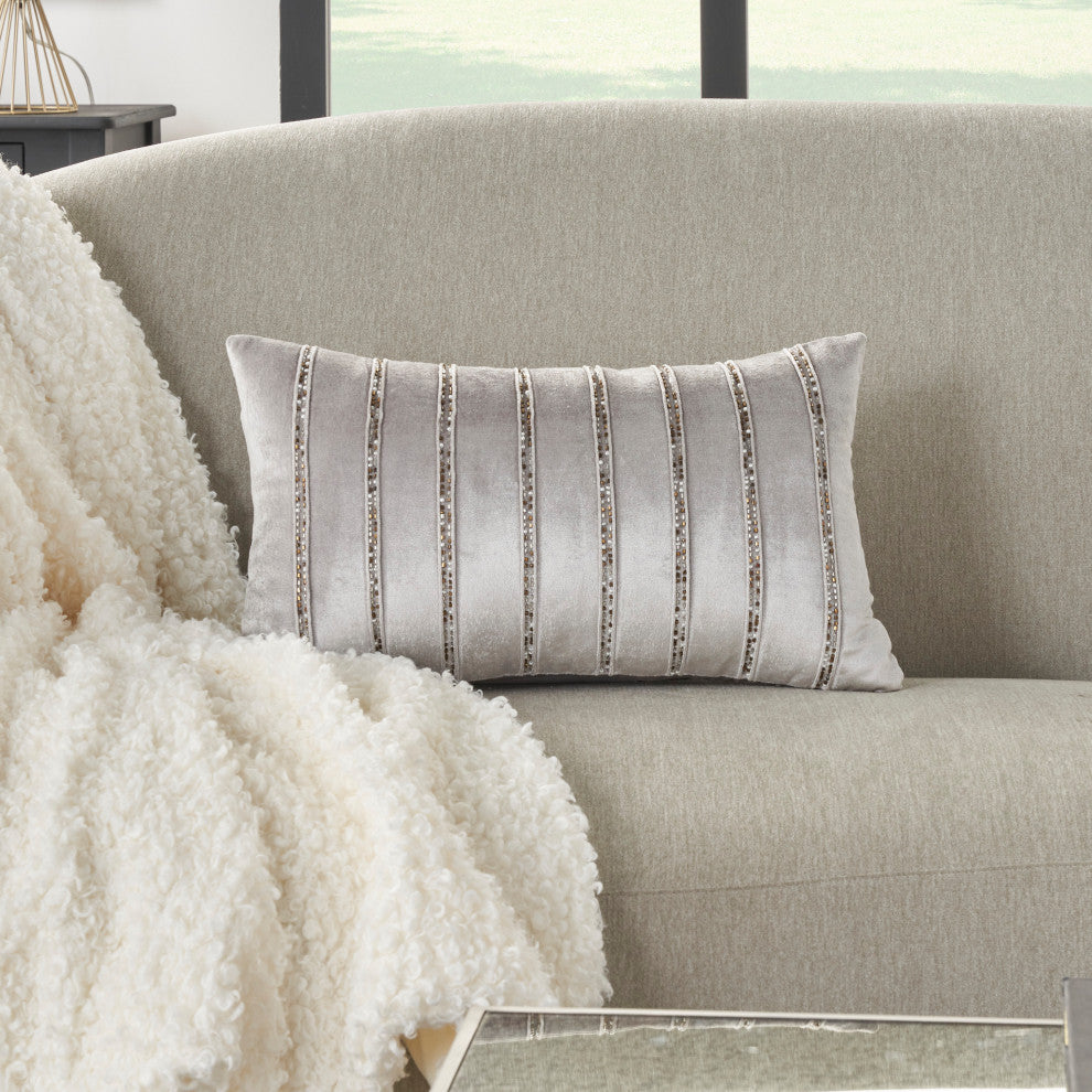 Mina Victory AZ217 Throw Pillow, Light Grey, 12" x 21"