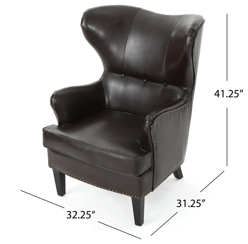 GDF Studio Romford Bonded Leather Wingback Club Chair, Brown
