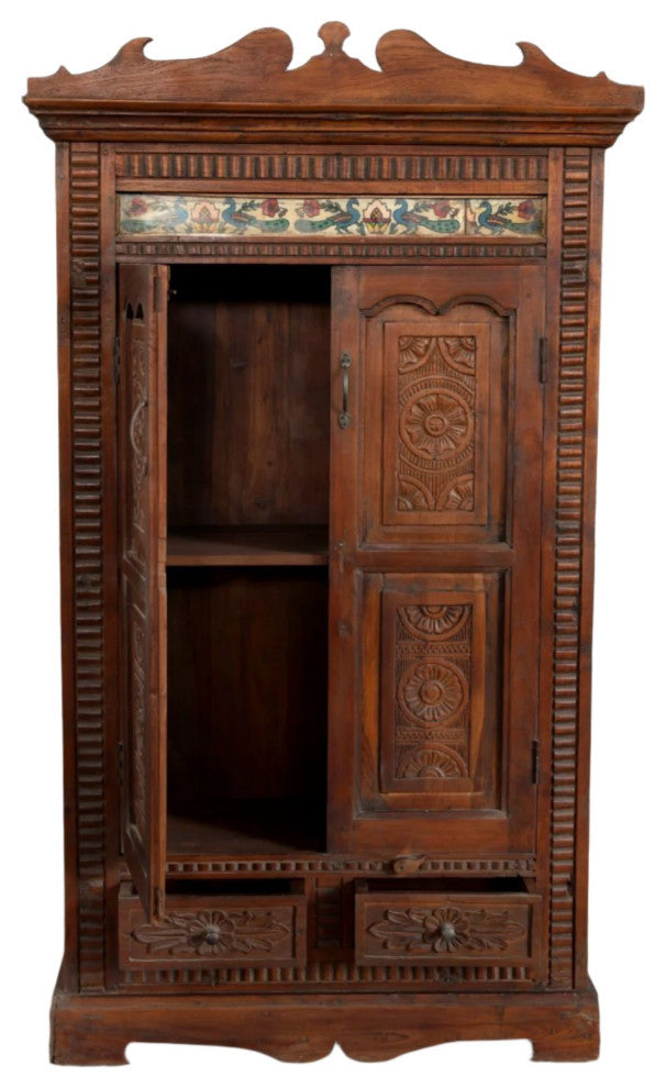 Consigned Antique Armoire Vintage Colonial Style Carved Cabinet 71