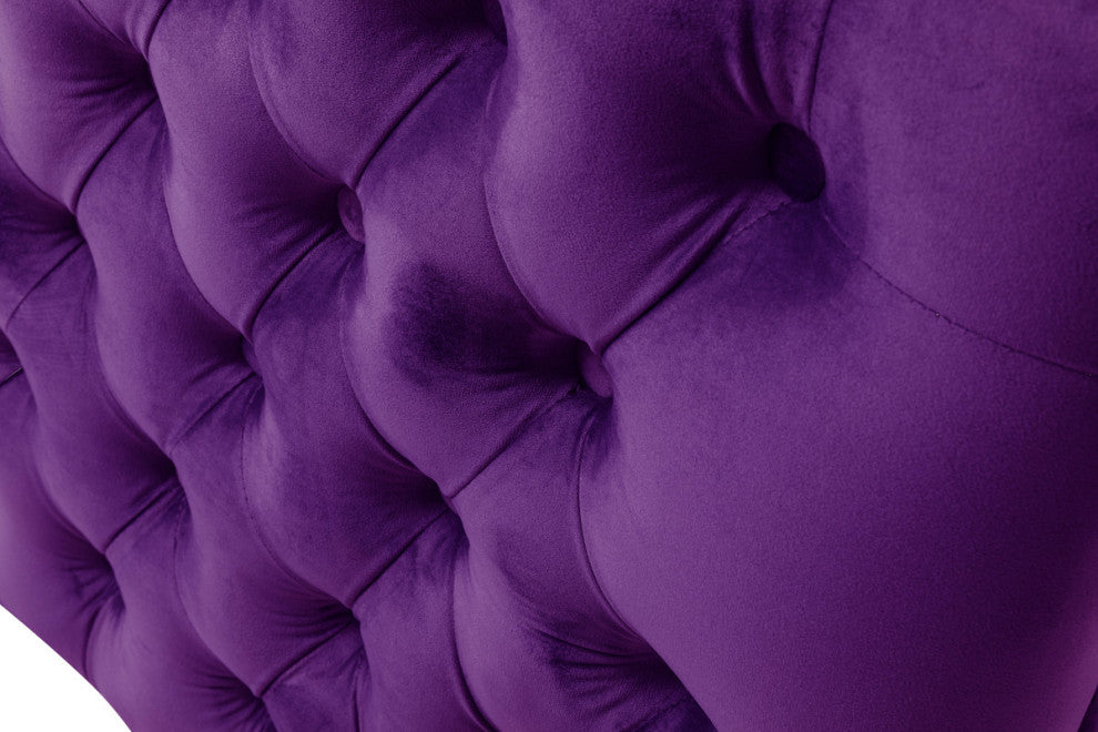Bayberry Velvet Sofa With 3 Pillows, Purple