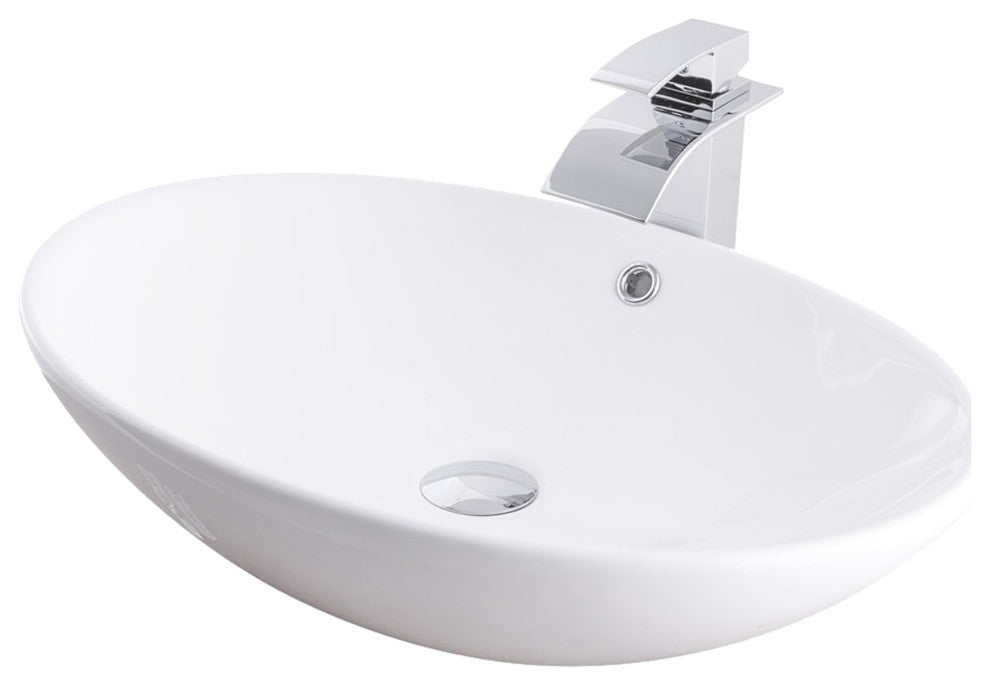 Porcelain Vessel Sink and Faucet Set, Chrome