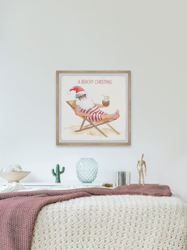 "Santa on the Beach" Framed Painting Print, 12x12