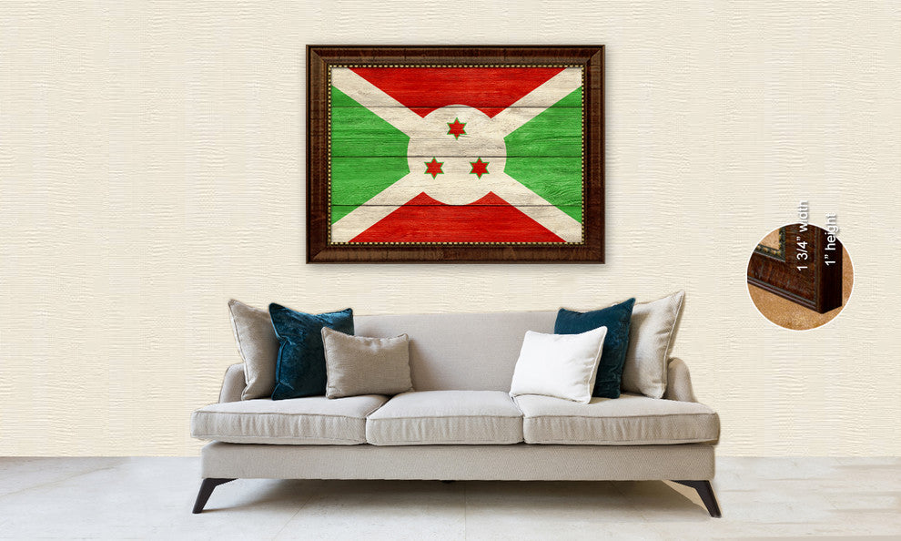 Burundi Country Textured Flag Print With Brown Gold Frame, 15"X21"