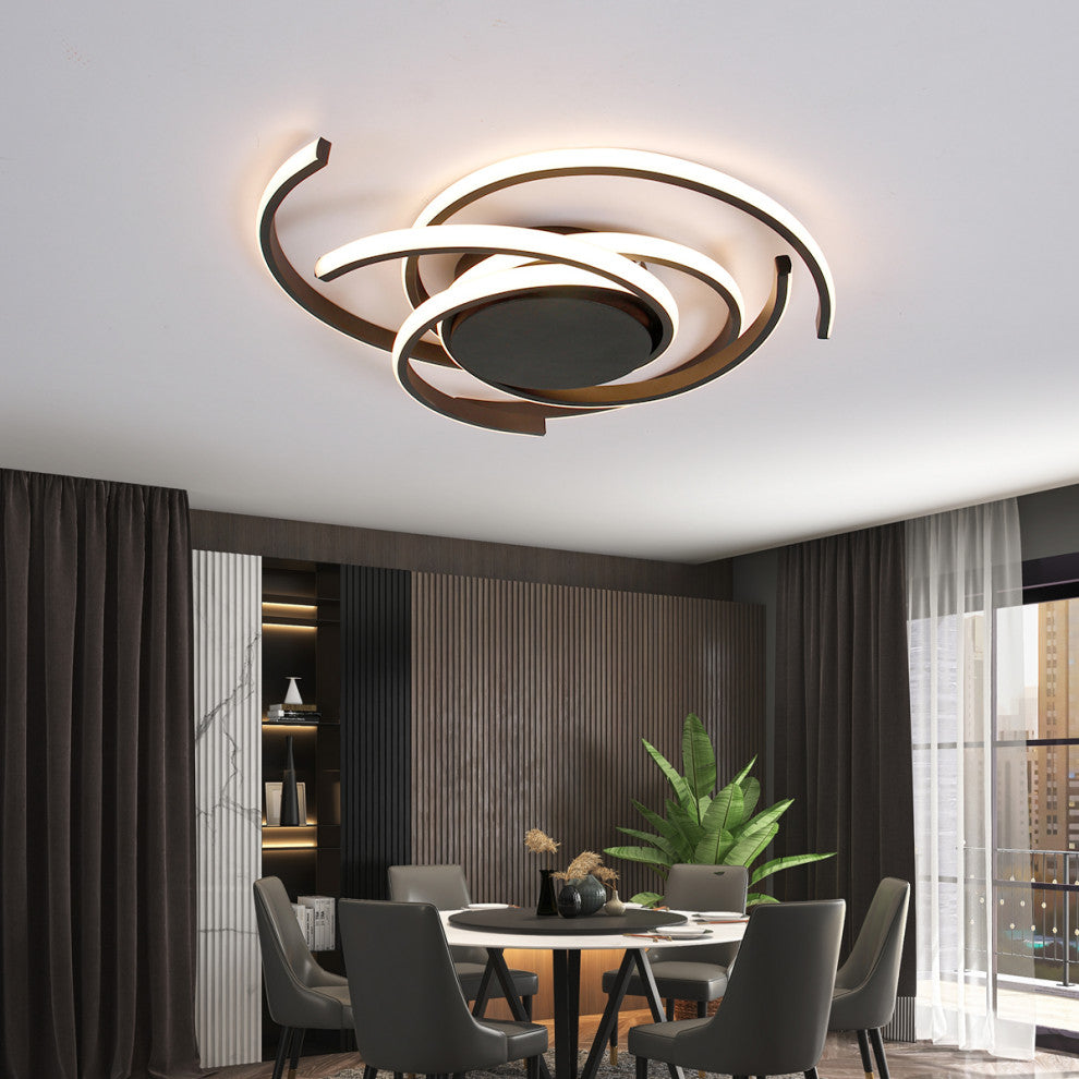 22" LED Semi Flush Mount Light Modern Ceiling Lamp, Black