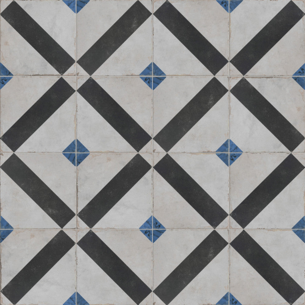 Renaissance Deco Indigo Frame Porcelain Floor and Wall Tile