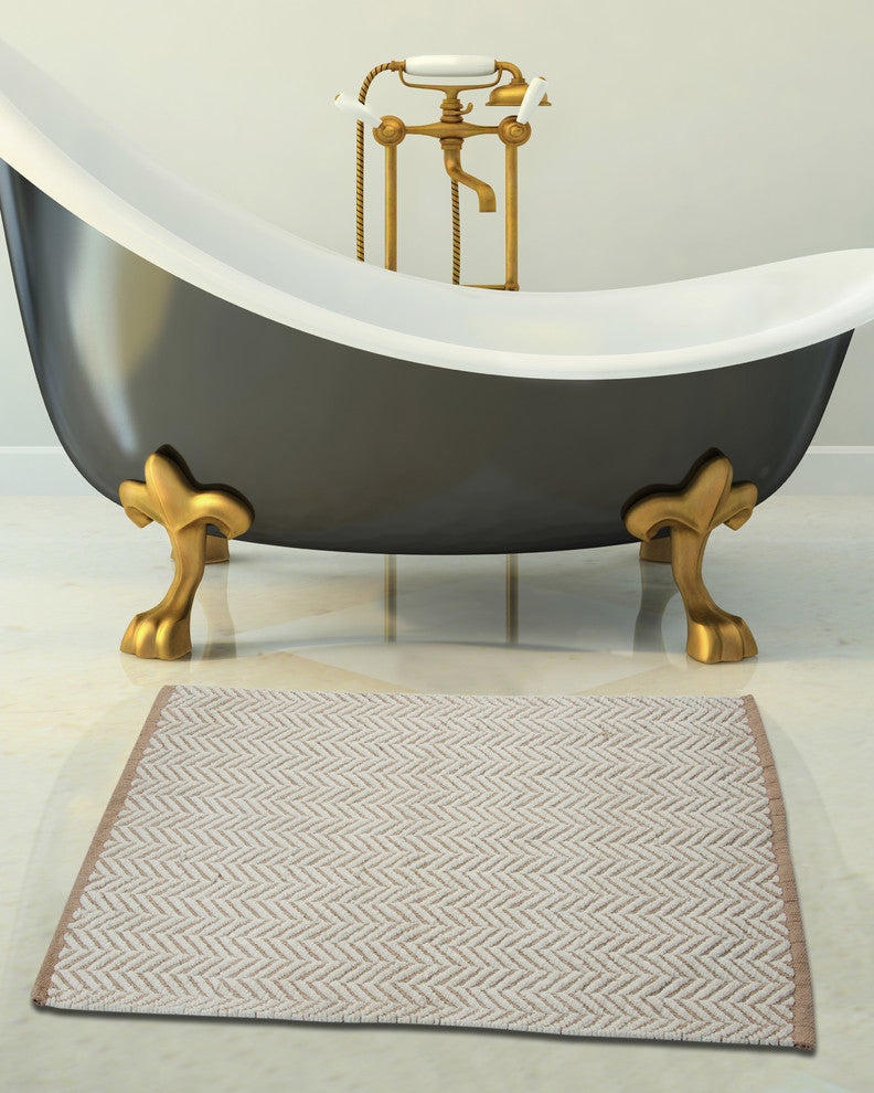 Bath Rug Cotton, Tufted 34"x21", Ivory and Beige, GSF 145, Pattern Camridge