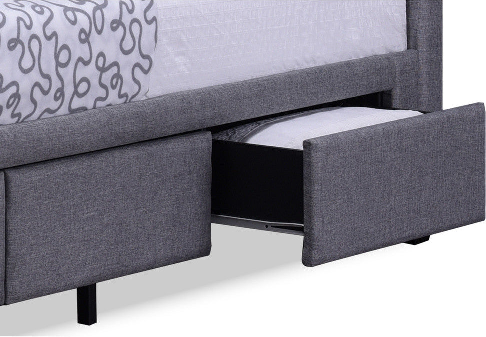 Armeena Gray Linen Modern Storage Bed With Upholstered Headboard, Queen Size