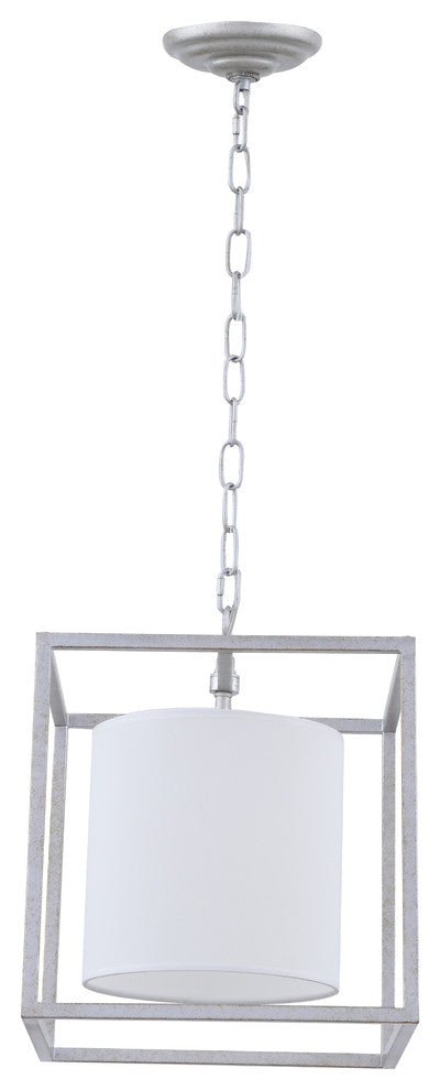 Vintage Silver Finish And White Shade 1-Light Pendant