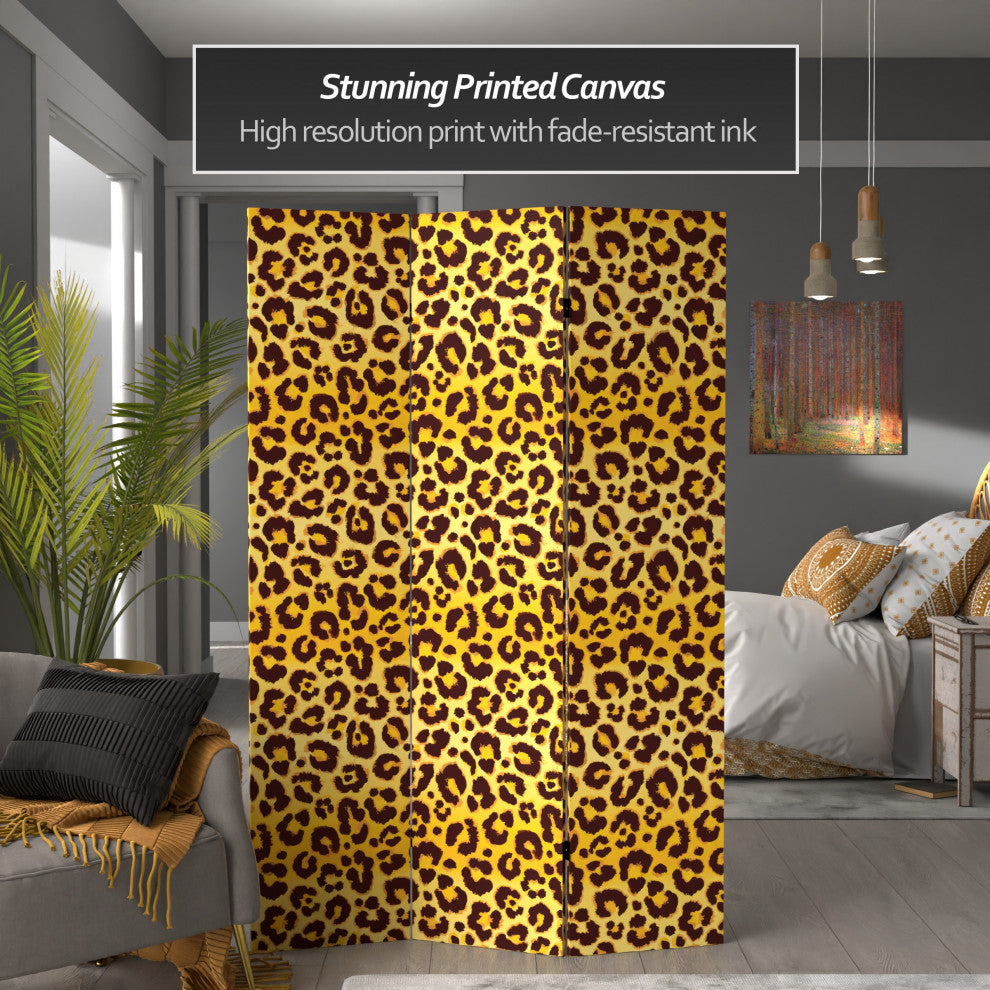 6' Tall Double Sided Leopard Print Canvas Room Divider