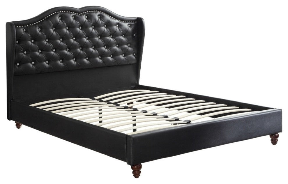 Benzara BM171719 Faux Leather Upholstered Full Size Bed, Black