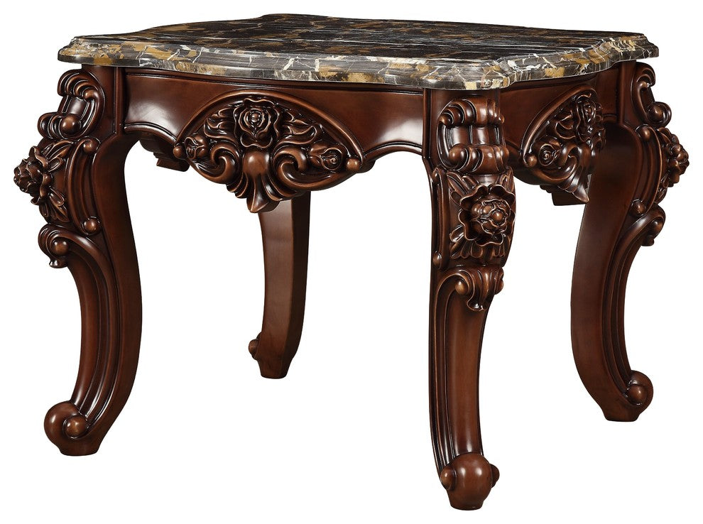 ACME Forsythia End Table, Marble and Walnut