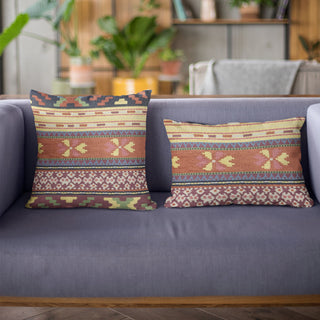 Plutus Multi-Color Unique Lanes Border Luxury Throw Pillow, 16"x16"