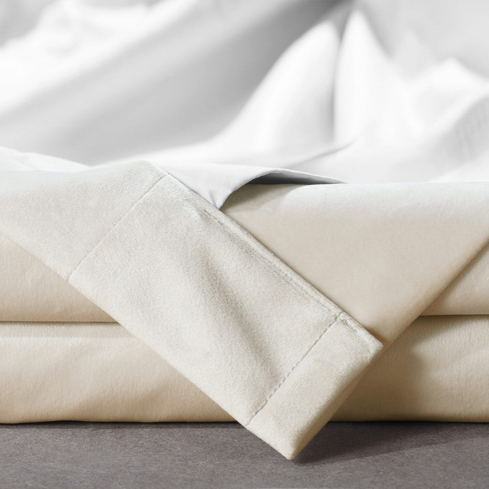 Signature Diva Cream Plush Velvet Hotel Blackout Fabric Sample, 4Wx4L