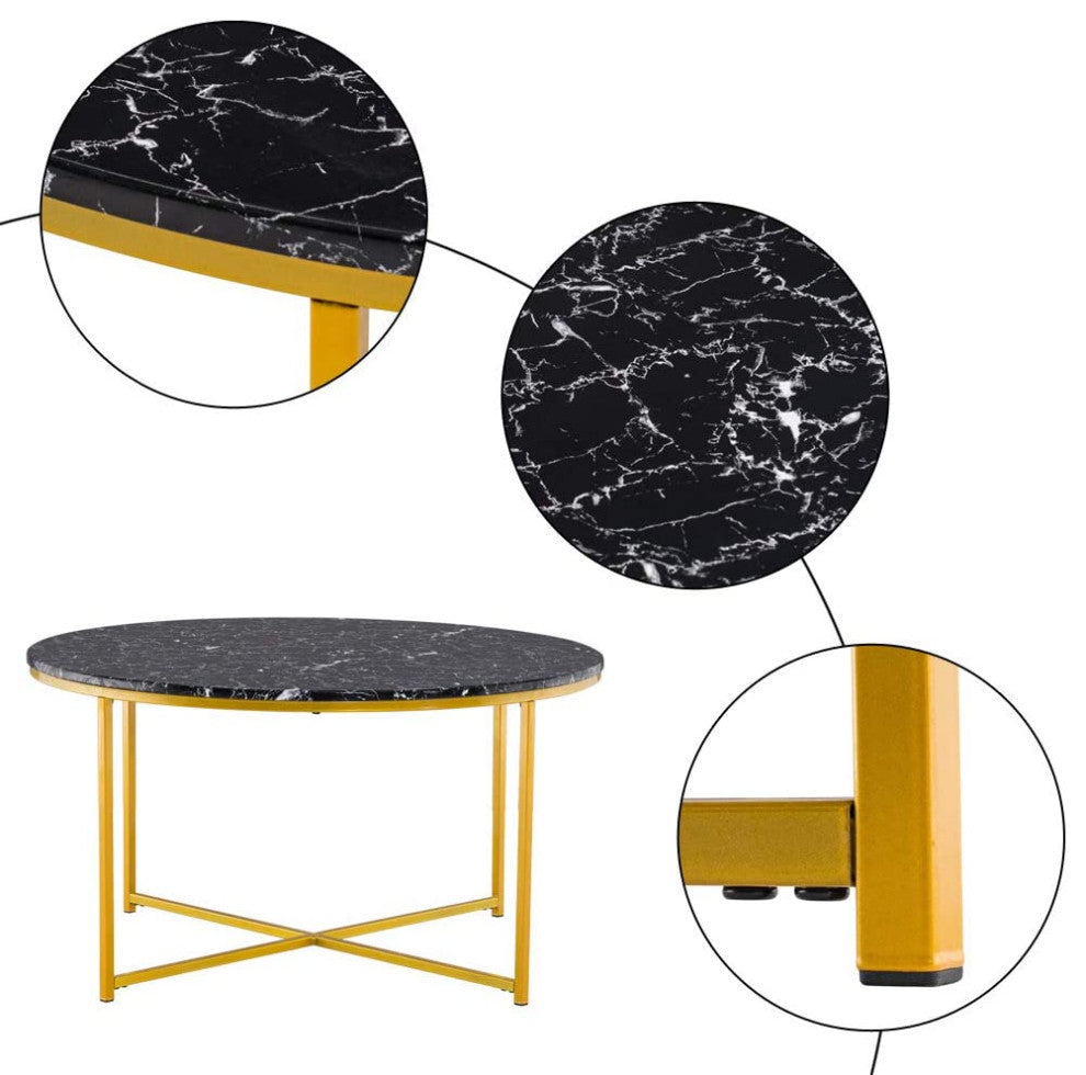 Modern Round  Coffee Table with Metal Frame Suitable for Home Office