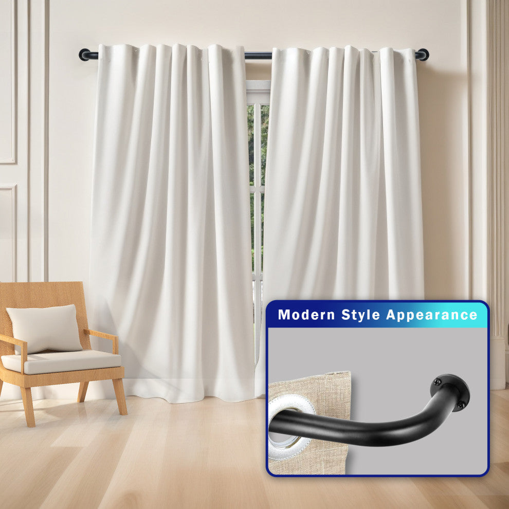 Energy Saving Wrap Around Black Out Return Adjustable Window Curtain Metal Rod, Black, 32-52"