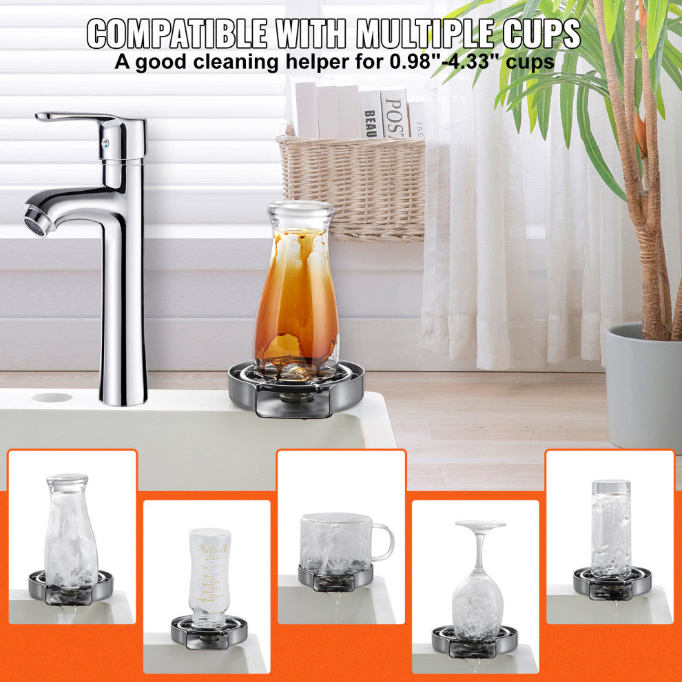 VEVOR Glass Rinser 10-Hole 360Â° Rotating Stainless Steel Washer ABS Cup Holder