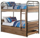 Benzara BM269015 Twin Over Twin Bunk Bed With Trundle & Guardrails, Rustic Brown