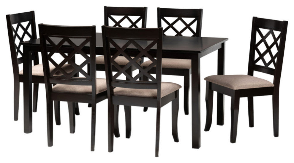 Hastings Sand Upholstered Dark Brown 7-Piece Wood Dining Set