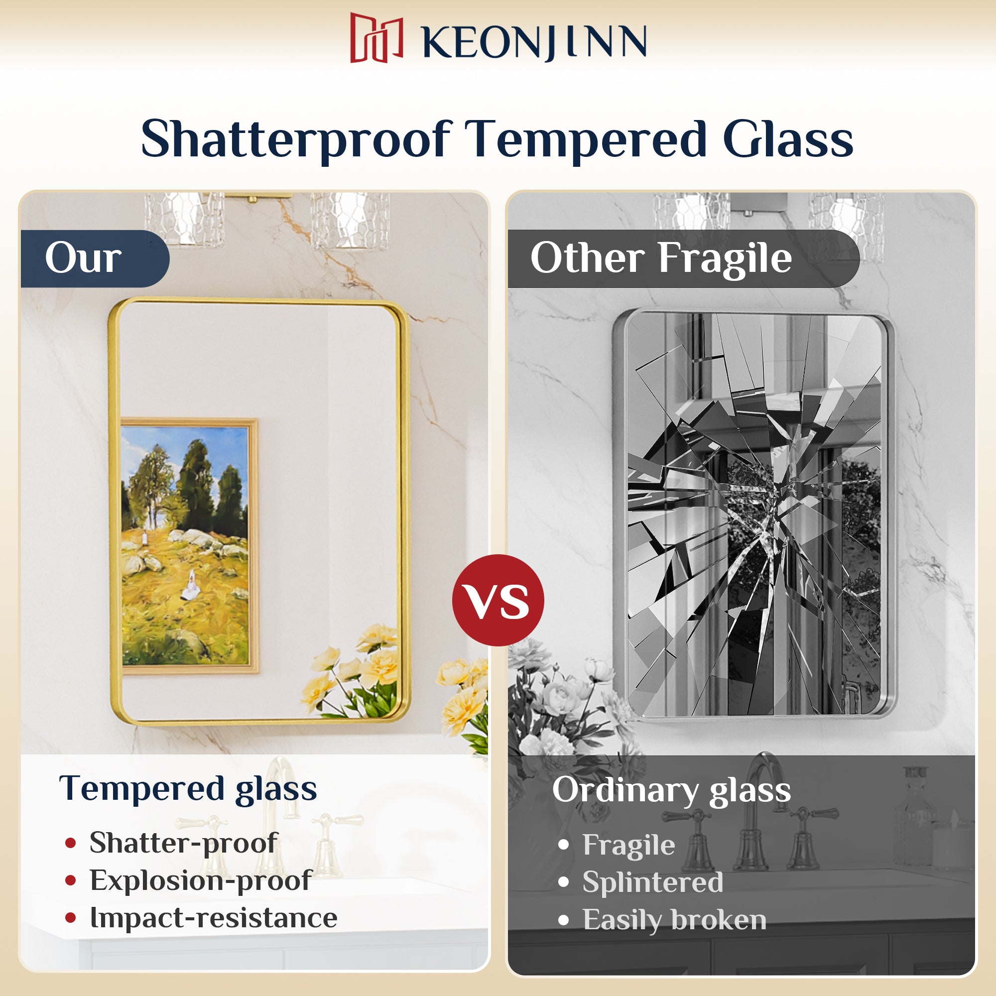 Metal Frame Decorative Rectangular Wall Mount Mirror, Gold, 30" x 36"