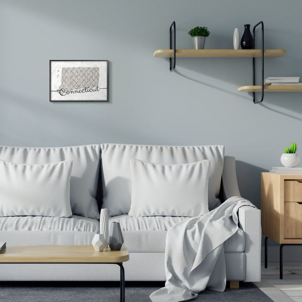 Stupell Industries Connecticut Patterned Grey US State Design, 11 x 14
